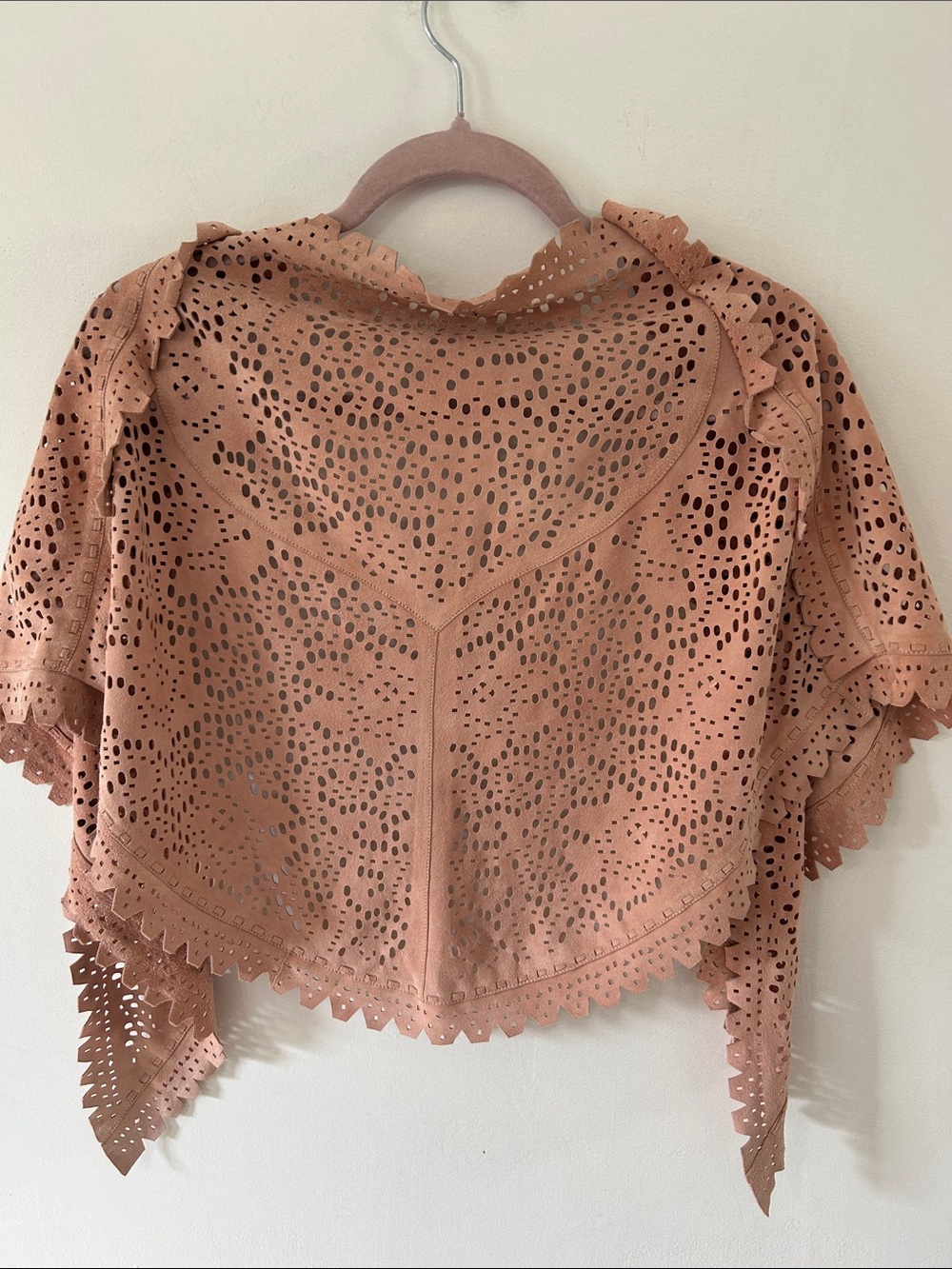 Kerry Grima Dusty Rose Laser-Cut Suede? Western Bohemian Festival Shawl Wrap - Picture 11 of 16